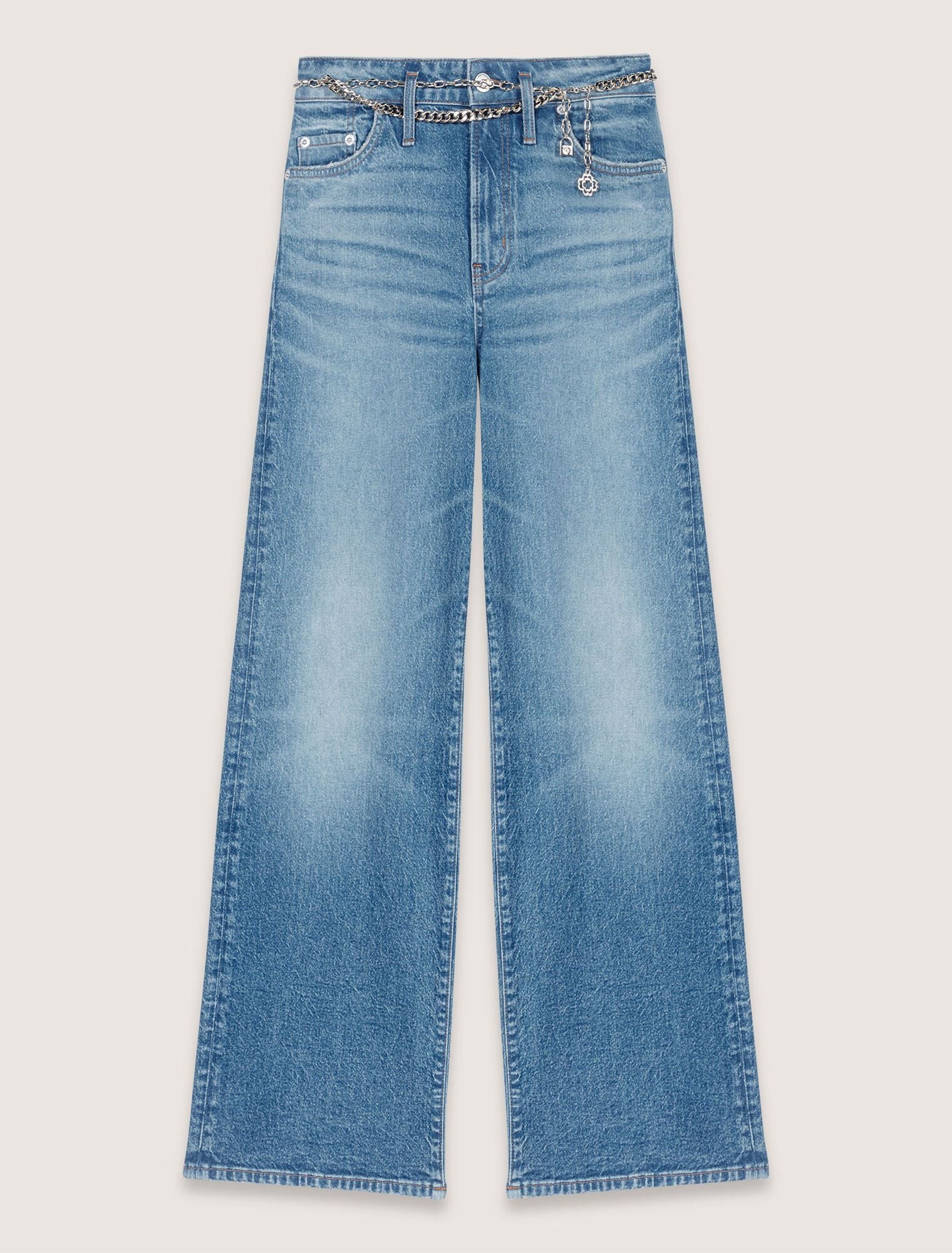 Quần jeans ống suông kèm dây xích